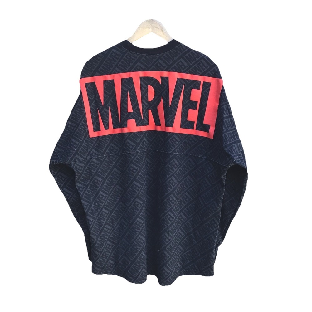 Marvel Spirit Jersey Oversized Long Sleeve Shirt XL Black Red Logo Adult Cotton